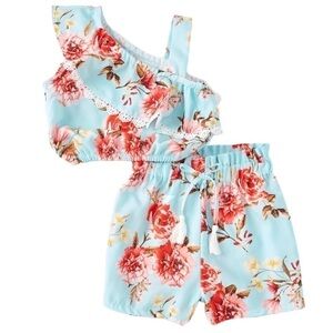 Rare Editions Baby Girl One-Shoulder Floral Tank Top Shorts Matching Set 6-9M